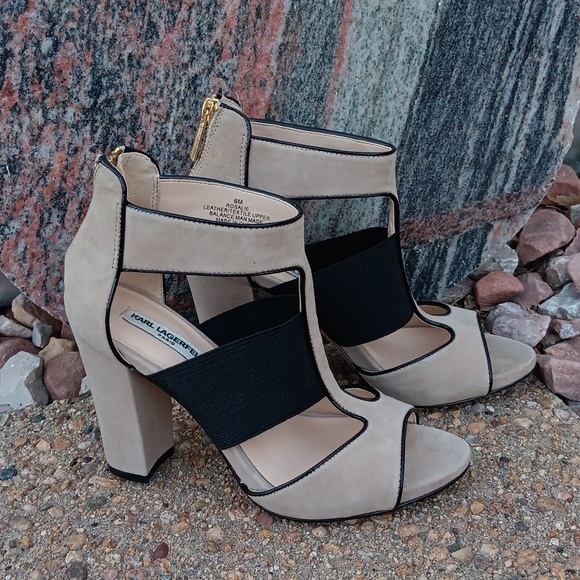 Karl Lagerfeld Rosalie cream suede & black heeled sandals womens 6 - Picture 2 of 10